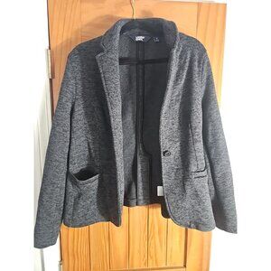Lands End Sweater Womens Blazer Jacket M Gray One Button Casual Soft Shell(HL186